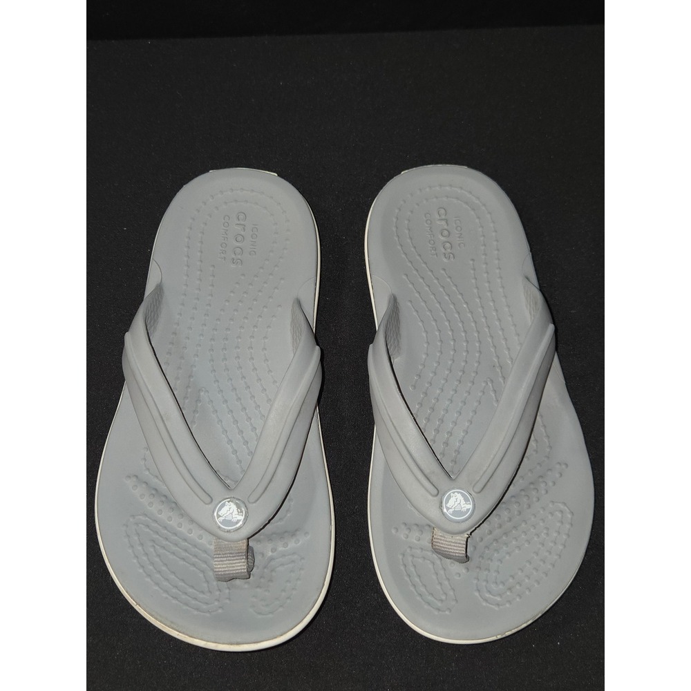 Crocs Kids Gray Thong Flip‎ Flop Sandals Iconic Comfort Beach Pool C9